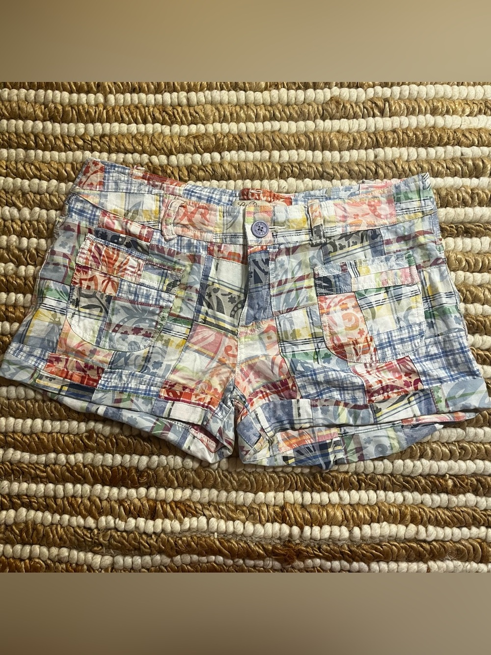 Vintage Y2K Patchwork Multicolor Cotton Shorts